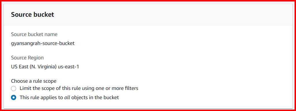 Picture showing the section for the source bucket